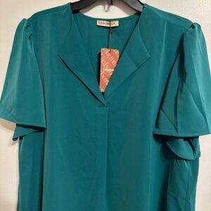 Unixseque Green, V Neck Chiffon Blouse Size XL